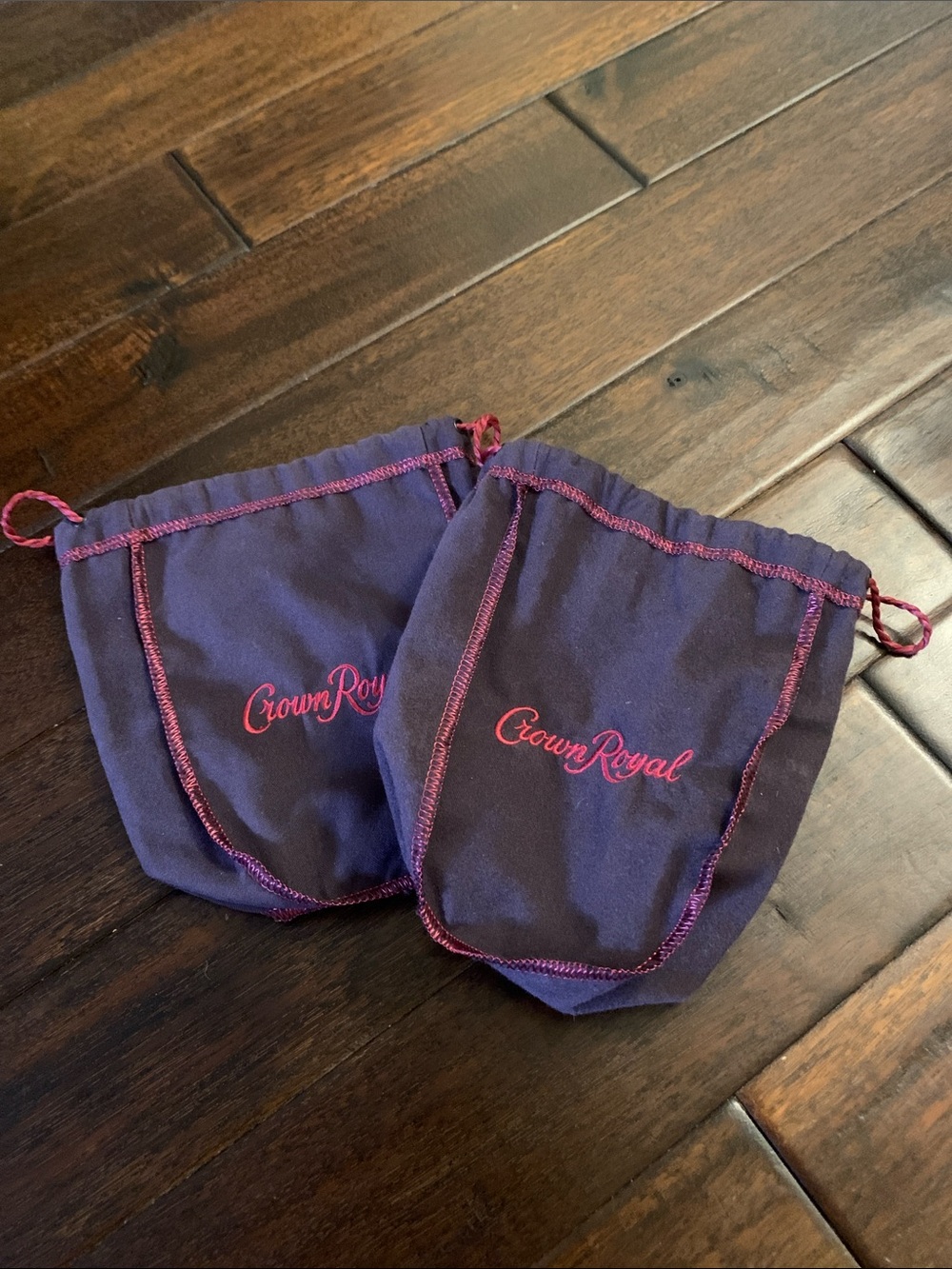 Two Purple Crown Royal Purple Drawstring Pouches for Storage or Crafts